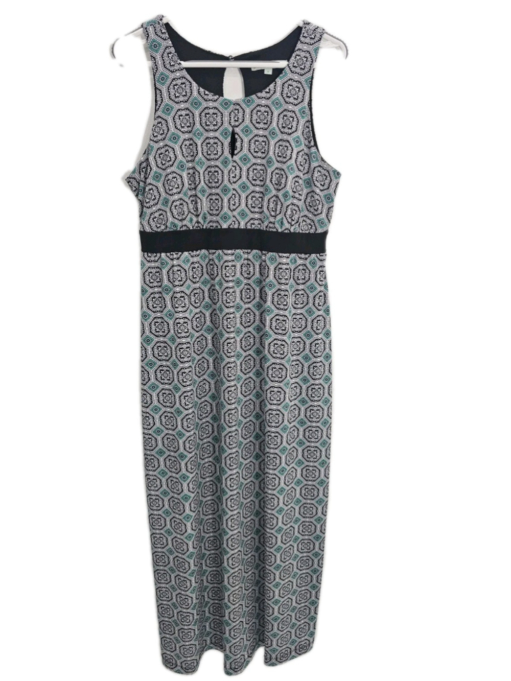 Max & Cleo Maxi Dress Size 12 Vibrant teal and white geometric Print, Sleeveless